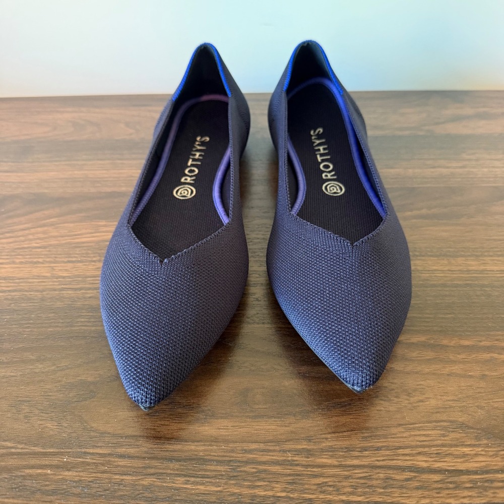 Rothys The Point Navy Blue Knit Pointed Toe Flats Women W12